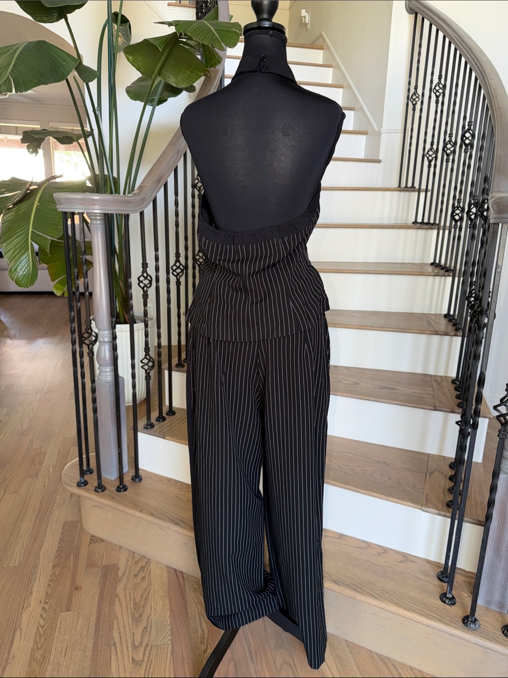 NWT Commense Black Pinstripe Halter Pant Set (Medium) - Picture 5 of 7